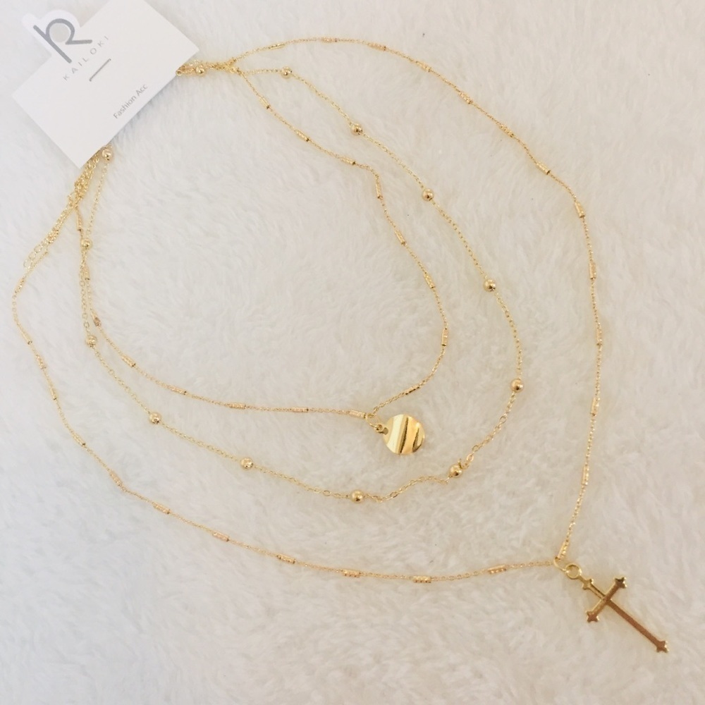Gold-Tone Three-rows choker & Necklace - Picture 2 of 8